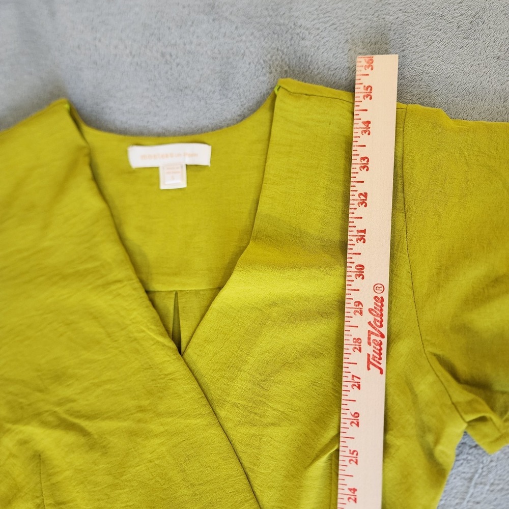 Monteau Los Angeles Dress Size Small Green Faux Wrap V Neck Flutter Sleeves - Picture 7 of 8